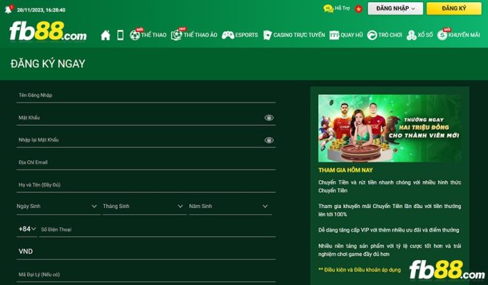Nút “Đăng ký” trên web FB88 rất rõ ràng và dễ thấy