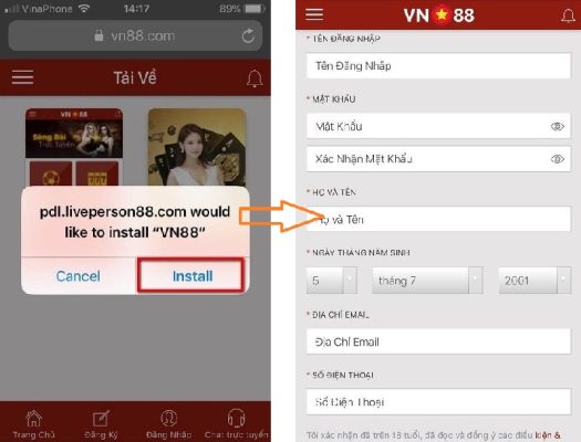 Bấm cài đặt và điền thông tin cá nhân