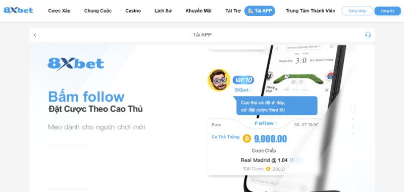 Đăng nhập 8Xbet qua app được nhiều người chơi áp dụng