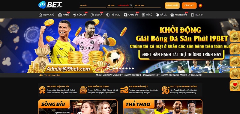 Giao diện website chính thức của i9bet và bấm chọn Đăng nhập để trải nghiệm các trò chơi trên hệ thống