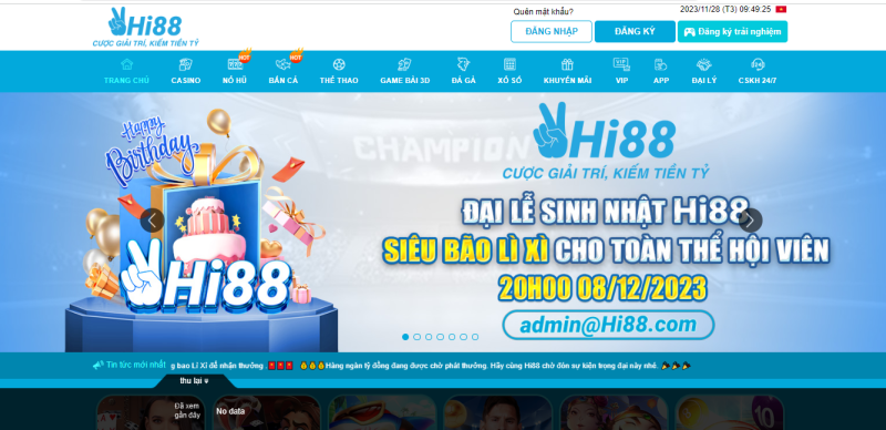 Giao diện trang chủ đăng nhập Hi88