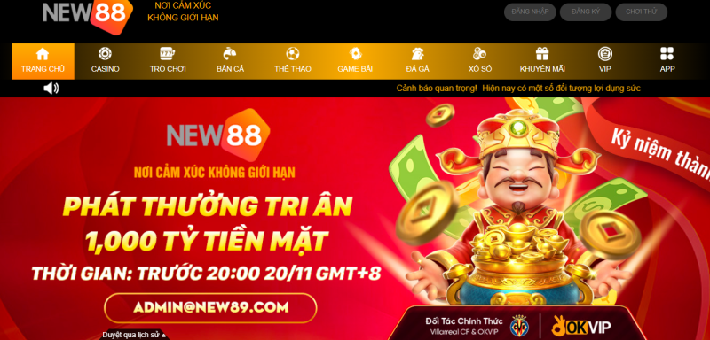 Giao diện trang chủ của New88
