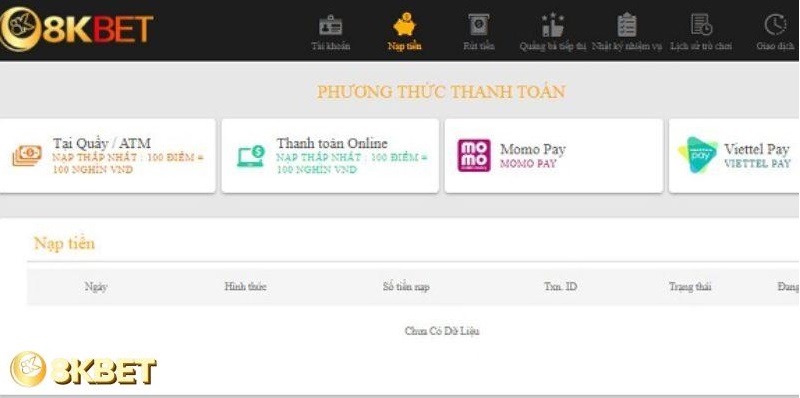 Nạp tiền 8KBET qua QR Code