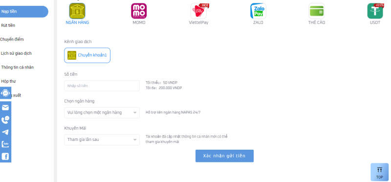 Hướng dẫn cách nạp tiền TF88 qua tài khoản ngân hàng