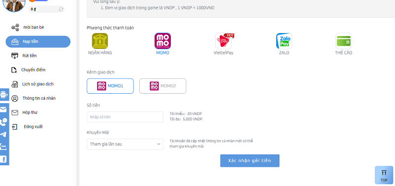 Hướng dẫn nạp tiền TF88 qua Viettel Pay