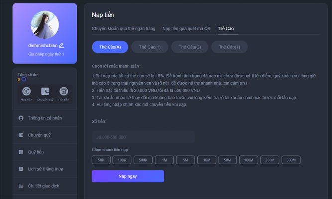 Sử dụng mã QR để tiến hành nạp tiền nhanh