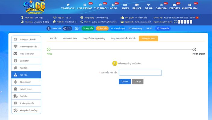 Những bước cơ bản để người chơi thực hiện được lệnh rút tiền SM66