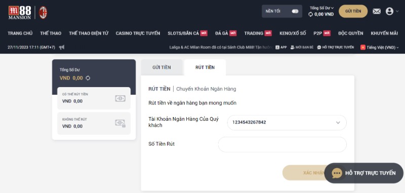 Phương thức rút tiền về tài khoản ngân hàng của người chơi