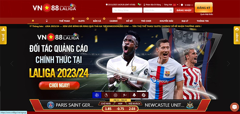 Giao diện website nhà cái VN88