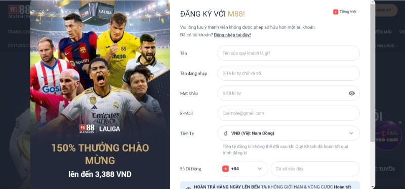 Điền đủ thông tin theo biểu mẫu sẽ giúp anh em đăng ký tài khoản thành công